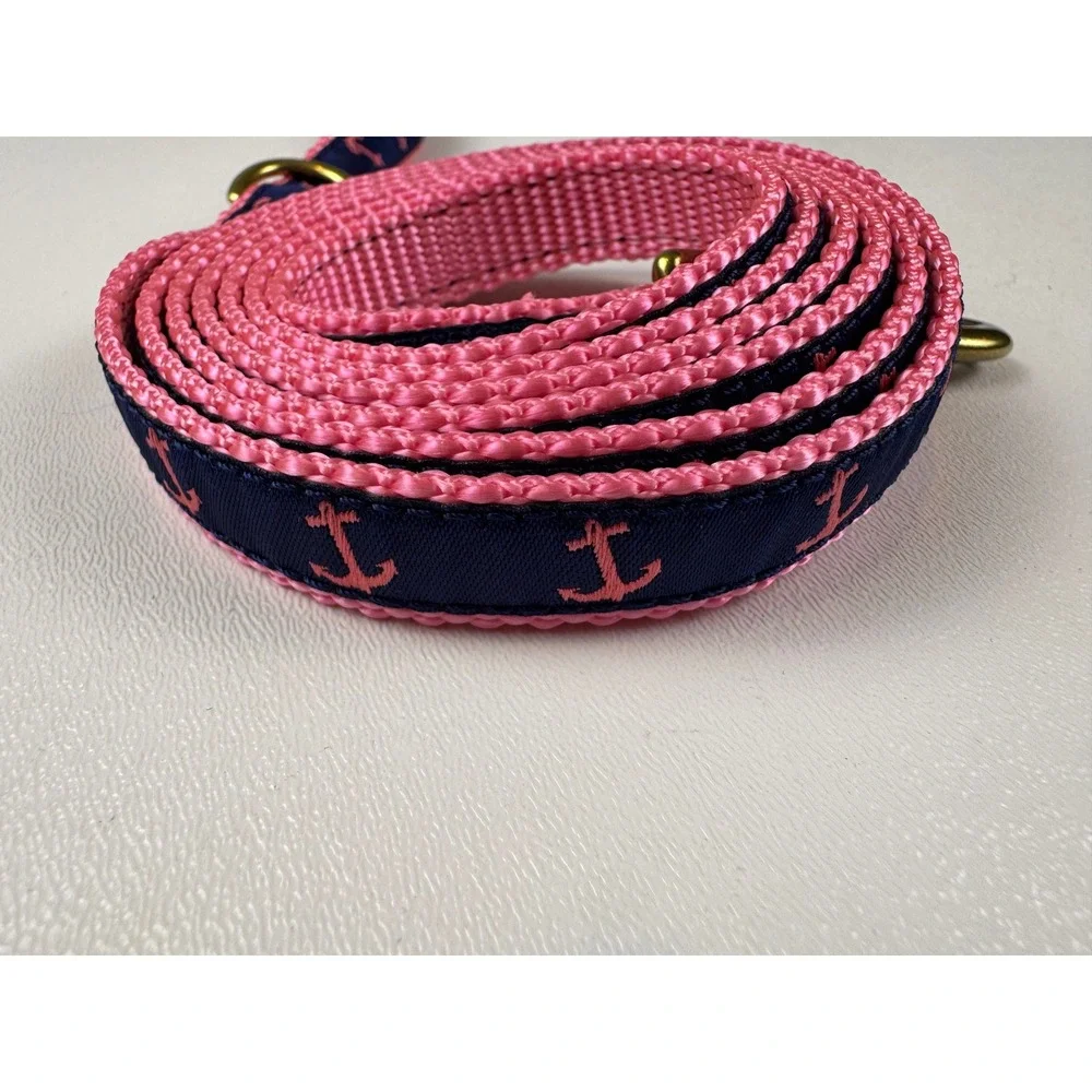Belted Cow Company Dog Leash‎ Pink Navy Anchor Nautical Print Adjustable